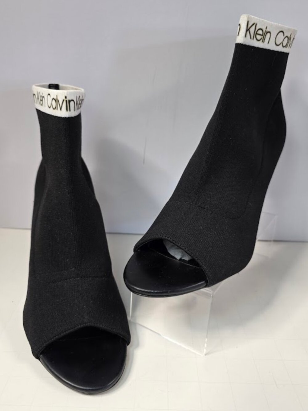 Calvin Klein Roscoe Black Stretch Knit Peep Toe Heels 10